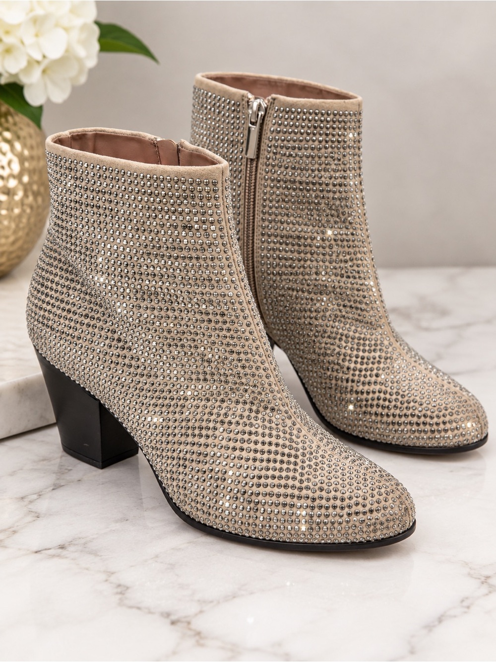 Juicy Couture Cavora Taupe Rhinestone Ankle Booties Size 10 Western Glam